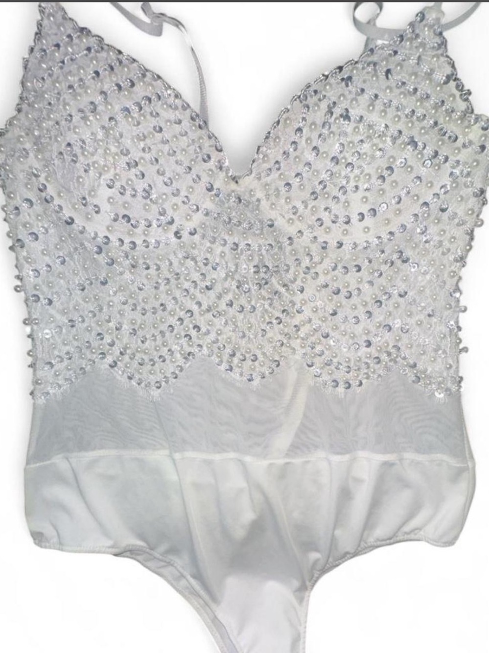 Embellished White Bodysuit Lingerie
